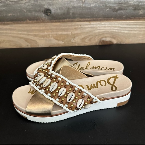 Sam Edelman Sandals Womens 7M Audrea Slide Slip On Shoes Shells Beads Platform - Picture 2 of 10